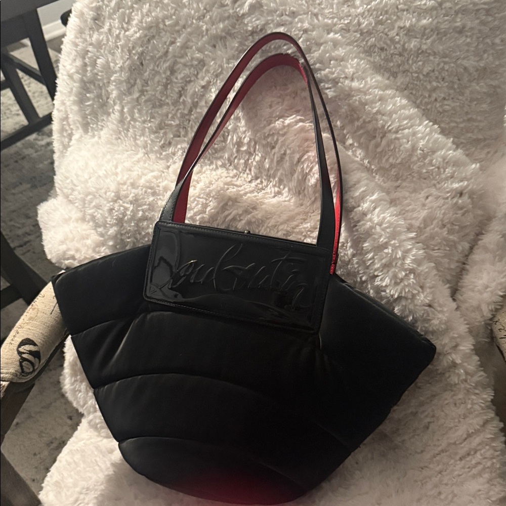 Christian Louboutin Black Quilted Tote with Red Handles